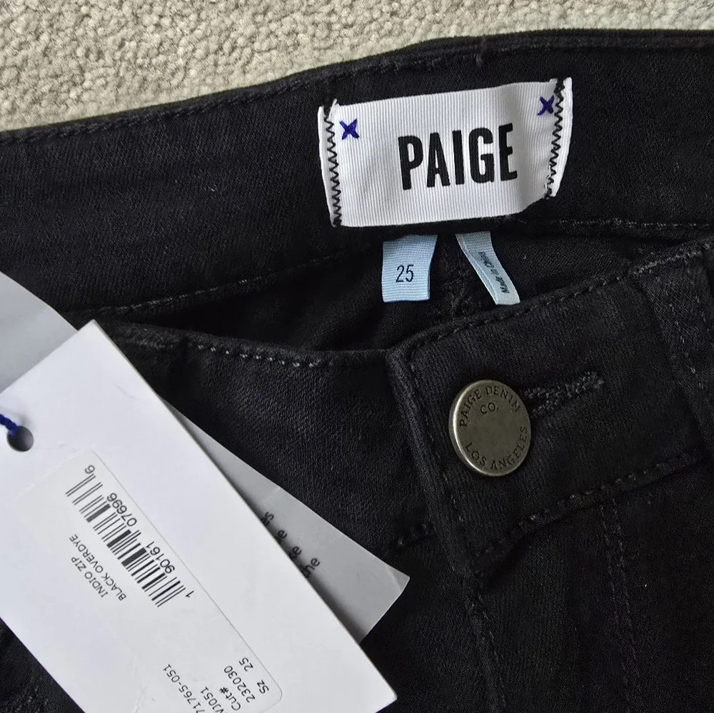 NWT Paige Black Indio Zip Denim Skinny Jeans Women's Size 25 - Picture 3 of 4